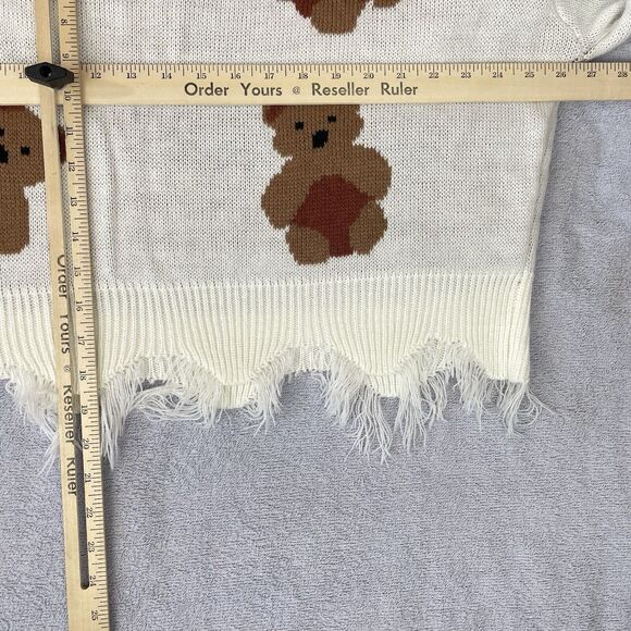 Just Polly NY Teddy Bear Sweater Women's Medium V-Neck Fray Frilly Knit - Picture 7 of 14